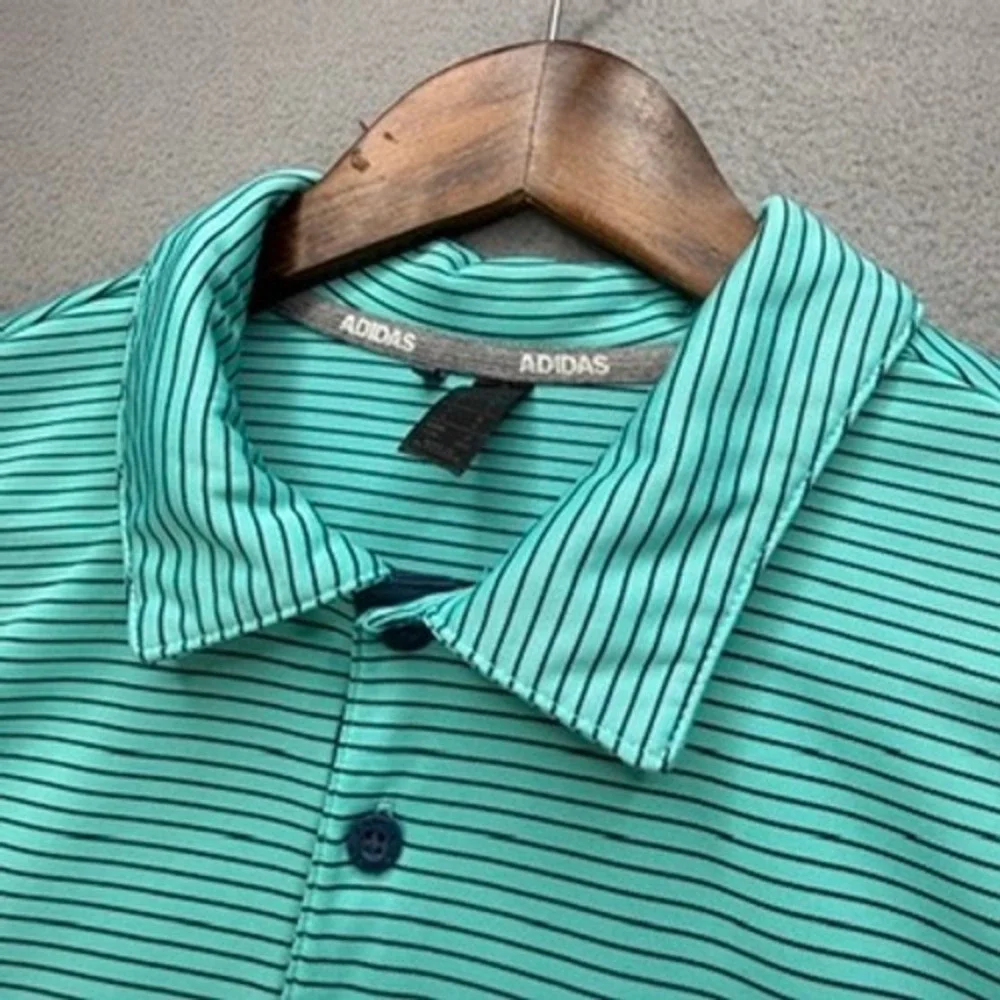 Adidas Golf Polo Shirt Mens Large L Green Striped Short Sleeve Athletic Logo